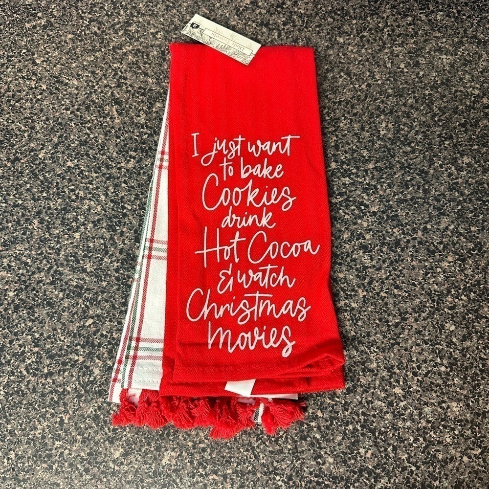 Christmas Cookie Red and Plaid Kitchen Hand Towel Set